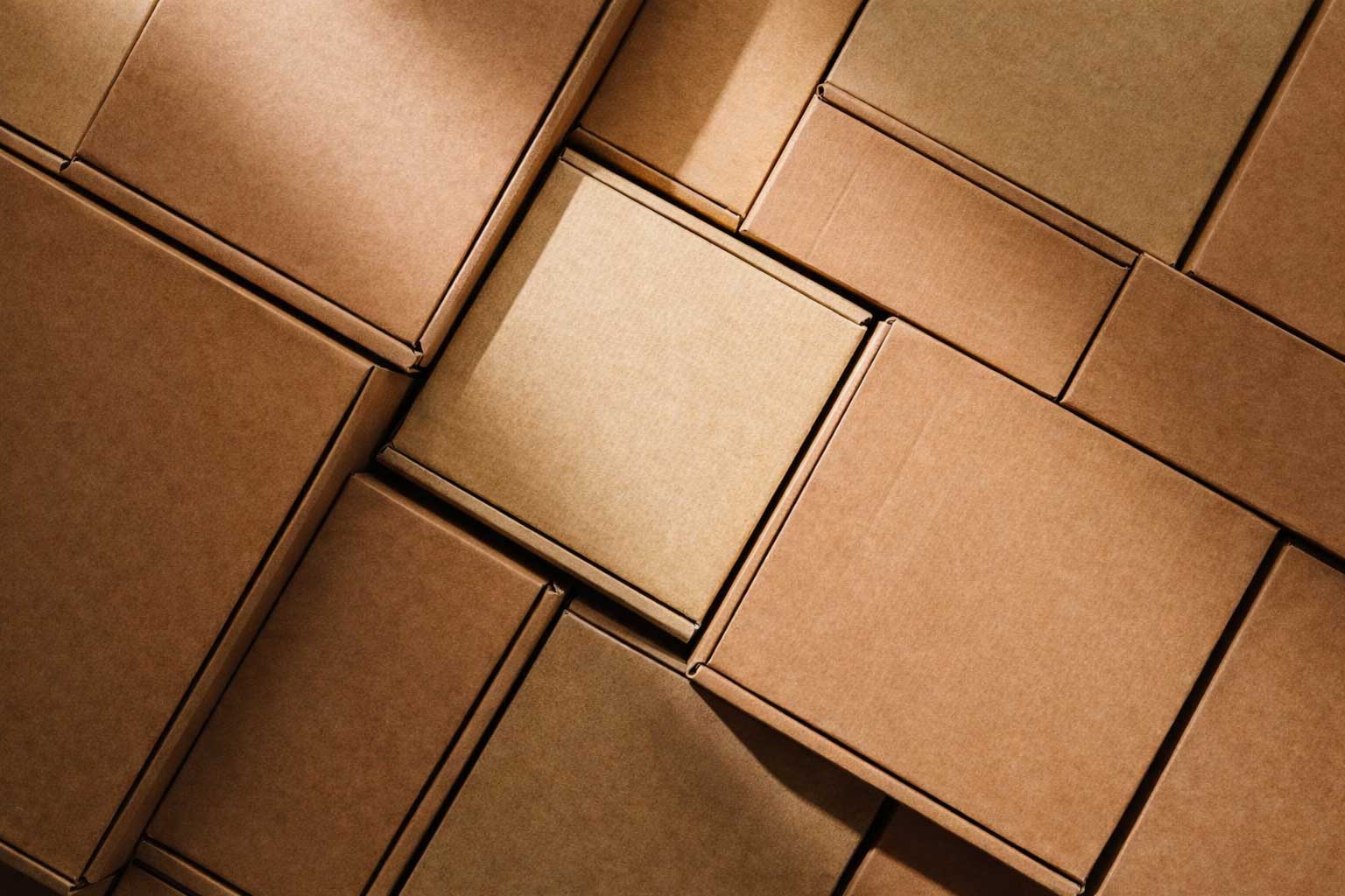 Custom corrugated boxes stacked in grid pattern